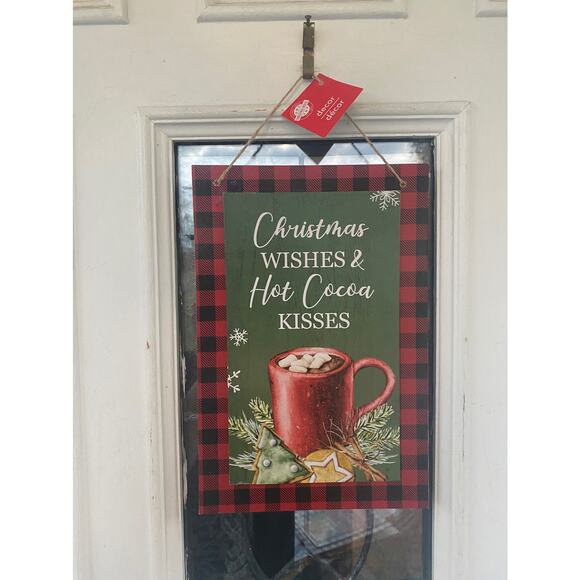 Christmas Wishes Hot Cocoa Kisses Wood Sign, Farmhouse Wall Decor, Door Hanger - Picture 1 of 3